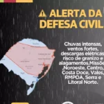 Defesa Civil gaúcha alerta para risco de queda de granizo, chuvas e ventos fortes