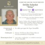 Nota de falecimento: Obituário: Orildo Sabedot – Néne”